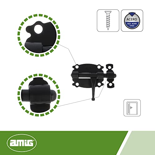 Amig - Türriegel aus Stahl | Bolzenriegel Mod. 484 | Türschloss in Schwarz | Torschlossriegel Türschieber | Maße: 40 x 40 | Aufschraubschloss | Aus Stahl mit Zamak-Achse gefertigt