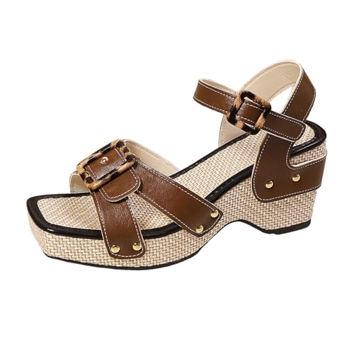 Zapatos con zapatillas de mujer Seaside Vacation Flat One Slipper Sandalias Zapatos Mujer Zapatos Primavera Bombas, marrón, 38 EU