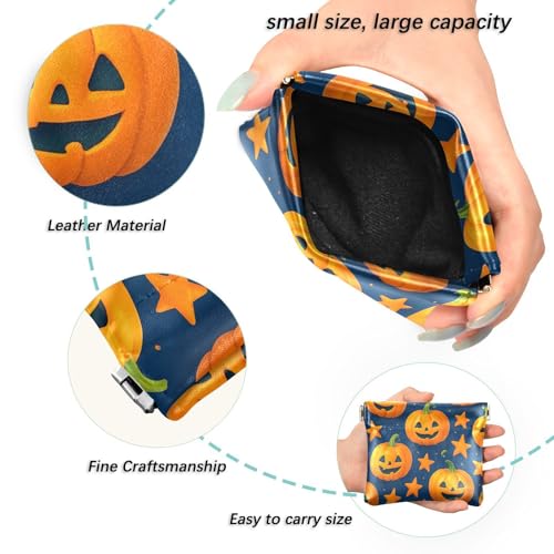 Halloween Pumpkins and Stars Squeeze Coin Purse, Leather Coin Purse, Mini Wallet, Compact and Portable, Unisex2