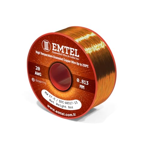 Emtel 20 AWG - 8 oz (157 feet) Magnet Wire - Enameled Copper Wire for Electrical Motor Transformer Magnetic Coil 220°C (428°F) Thermal Class - Double Insulated Winding Wire