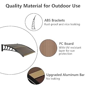  VINGLI-Window-Awning-Door-Canopy-40-x-40-Window-Awning-Overhead-Door-Modern-Polycarbonate-Cover-Outdoor-Front-Door-Patio-Canopy-UV-Rain-Snow-Sunlight-Protection-Hollow-SheetBrown