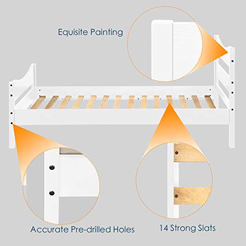 Merax Wood Platform Bed Twin Size Bed Frame For Kids Bed With Wooden Slat Support Twin Size (White) #TOP5