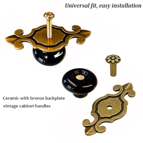 Kelier Retro Ceramic Cabinet Knobs, [12 Pack] Antique Vintage Dresser Knobs with Backplate, Drawer Pull Handles for Kitchen/Dresser Drawer/Cupboard/Wardrobe, Black by Kelier - Used condition - Image 4