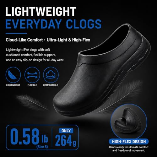 Image of Slip Resistant Work Shoes for Men Women, Waterproof Oil Resistant Chef Shoes, Lightweight Non Slip Kitchen Clogs for Food Service, Restaurant, Nursing, Healthcare - Comfortable All Day Standing Clogs