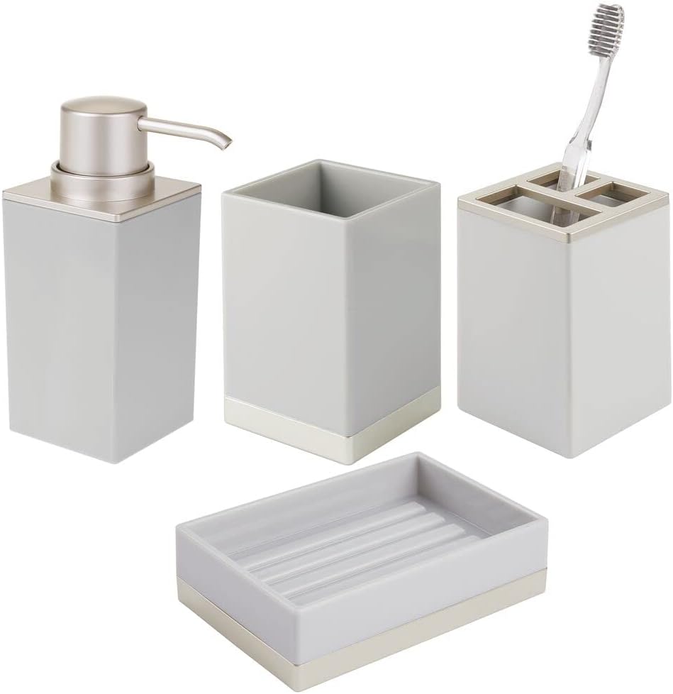 Set Accessori Bagno 4 Pezzi - Grigio E Bamb&ugrave;, Moderno E Funzionale