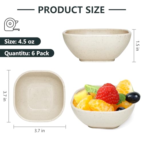 SHECIPIN 6 Pack Small Plastic Bowls 4.5 OZ Unbreakable Wheat Straw Dipping Bowls,plastic ramekins, Assorted Colors Dipping Sauce Cups, dip cups, Dessert, Ketchup - Image 3