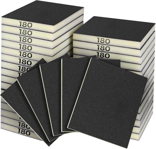 Sruhrak Éponge Abrasive Grain 180, Lot de 18, Tampons de Ponçage Souples et Flexibles pour Usage à Sec ou à l'eau, pour Éliminer Rayures et Saletés sur Murs en Plâtre, Bois et Métal