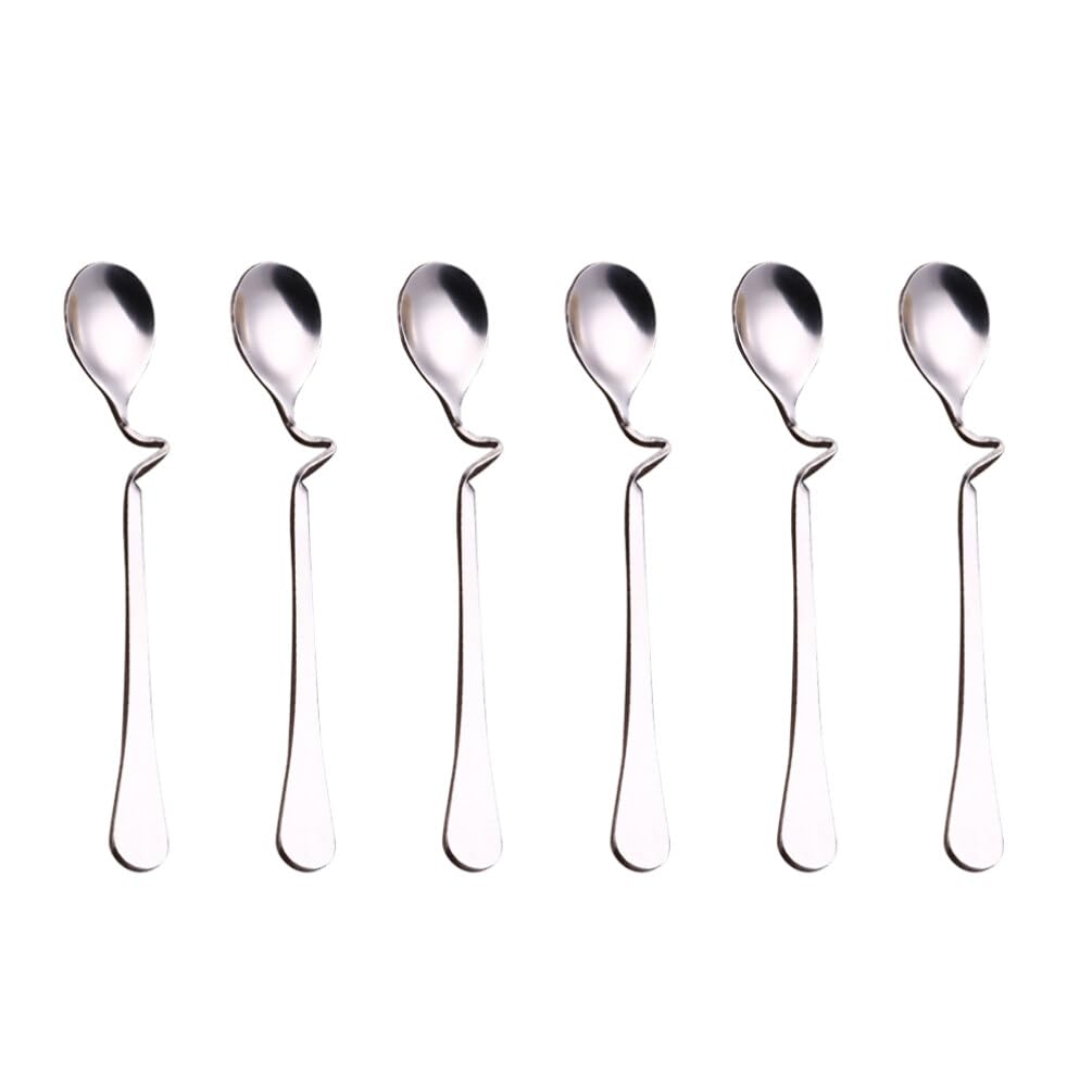 Uonlytech 6pcs Hanging Coffee Spoons, Bending Handle Jam Spoons Stainless Steel Honey Dessert for Tea Coffee Dessert