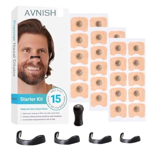 Image of AVNISH Breathing Nasal Strip Starter Kit 15 Count - Boost Oxygen Intake, Reduce Snoring, Improve Sleep Quality - Sweat Resistant, Skin Safe Nasal Strips - Extra Strength Snoring Solution