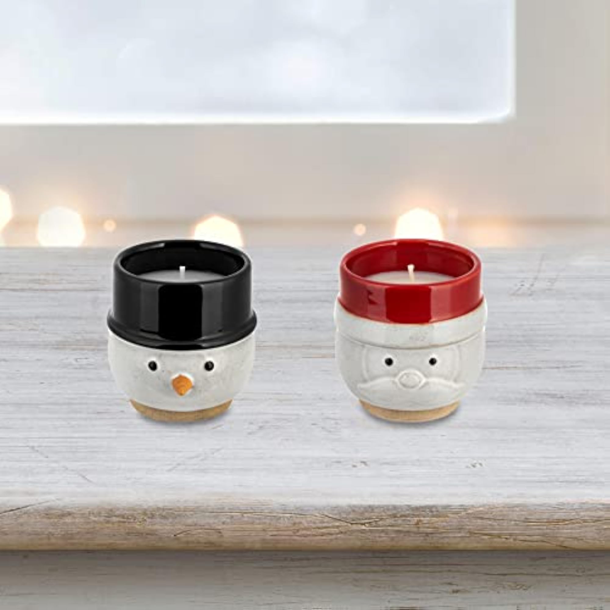 Snowman Black and White Ceramic Candle and Holder