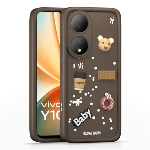 Image of Bintage Cute Fun Ball | Taddy Cartoon 3D Smiley Coffee Cup | Milk Donut | Full Camera Protection Back Cover Compatible for Vivo V2222 / Vivo Y100 - Brown
