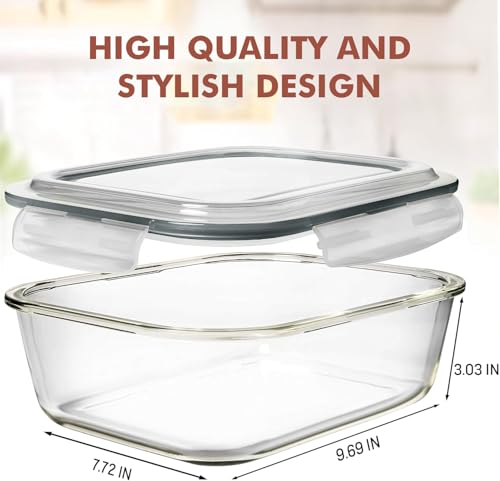 Image of Razab 10 Cups / 80 Oz 4 Pc (Set of 2) Glass Food Storage Containers with Airtight Locking Lids For Storing & Serving Food. BPA Free & Leak Proof - Microwave, Dishwasher, Fridge, Freezer, Oven Safe