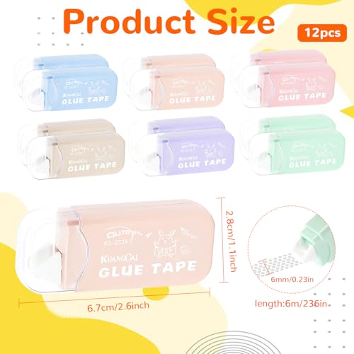 Staranry 12 Stück Kleberoller Maus, Fotokleber Doppelseitig Selbstklebend, Klebemaus Roller (0,6 cm x 6 m), Fotokleber Roller für Scrapbook, Fotos, Basteln, Sammelalbum, Tagebuch und Büro(6 Colors)