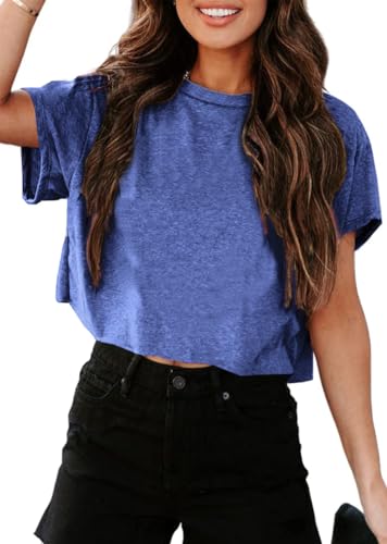 Image of UNCLECAT Womens Cropped T Shirts Summer Basic Short Sleeve Crop Tops | Crew Neck, Cute, Solid, Loose Fit, Casual, Going Out, Trendy Clothes, Daily Wear, Workout, Vacation