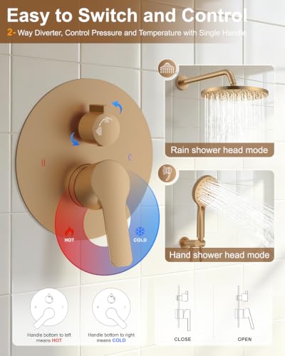 Image of Iriber Champagne Gold Shower head with Handheld,Shower System Faucet Set