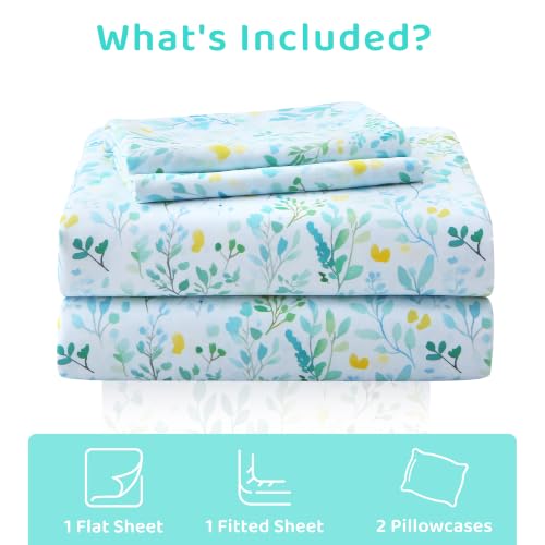 Image of Mooreeke Cozy Floral Leaf Microfiber Printed Full Sheet Set