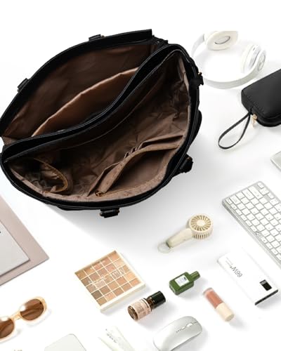 Image of Laptop Tote Bag for Women, Leather Work Tote with Padded Laptop Compartment, Cup Holder, Office Computer Briefcase