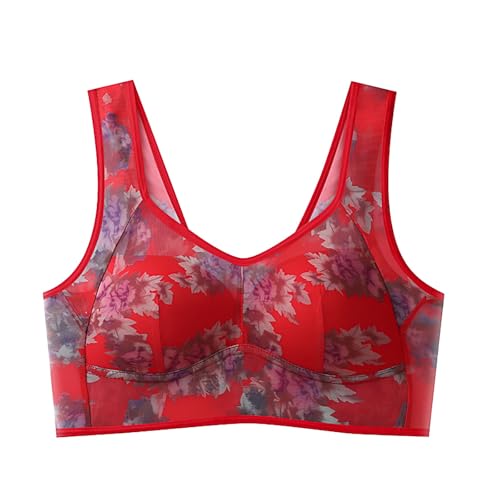 Deals of The Day,Ice Silk Lace Cooling Comfort Bra Lace Buttonless Seamless Push Up Bras Lace 2024 Wireless Breathable Underwear,Red-2,3X-Large