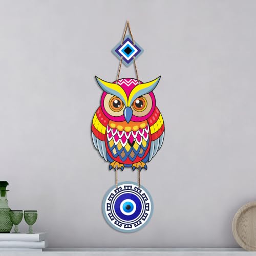 Image of Artvibes Artistic Owl Nazar Battu Wall Hanging for Home Entrance | Evil Eye MDF Decorative Wall Art | Lucky Charm Decor for Bedroom | Living Room | Office & Balcony | Housewarming Gift (WH 8525N)