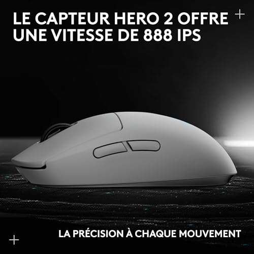 Logitech G PRO 2 LIGHTSPEED, souris de gaming sans fil, pour droitier ou gaucher, maximum de 4 boutons latéraux magnétiques personnalisables et commutables, capteur 44K DPI, recharge USB-C, PC/Mac - B