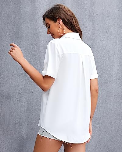 YAMANMAN Womens Button Down Shirt Short Sleeve Classic Collared Blouse Work Office Casual Chiffon Tops2