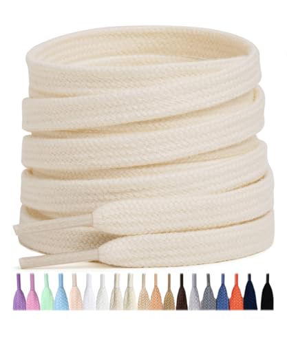 Stepace 2 pares cordones planos de 100% algodón 8 mm de ancho cordones para zapatillas y Zapatos deportivas Cordones de Calzado Deportivo de Reemplazo Beige 100