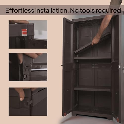 Image of Cello Novelty Big Bookshelf, Ice Brown | 2 Dustproof Doors | Space Saving Cupboard | Plastic Book Shelf | Multipurpose Book Shelf for Home, Office | Book Organizer for Library