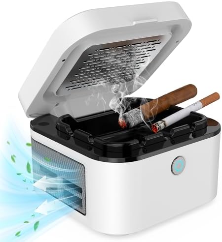 2 in 1 Air Purifier Multifunctional Smokeless Ashtray for Cigarette Smoker, HEPA Filter Reduce Smoke, USB Rechargeable Smoke Ashtray for Home Office Car(White)