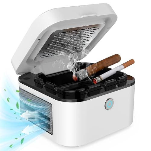 Cenicero multifuncional 2 en 1 sin humo para fumador de cigarrillos, filtro HEPA que reduce el humo, cenicero de humo recargable por USB para el hogar, oficina, coche (blanco)