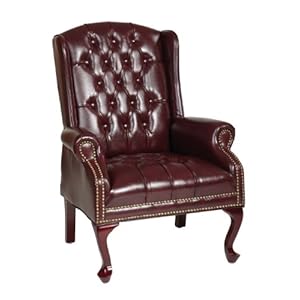Office Star TEX Traditional Queen Anne Style Chair with Thick Padded Seat and Lumbar Support Back with Royal Cherry Finish Wood Legs, Jamestown Oxblood Vinyl