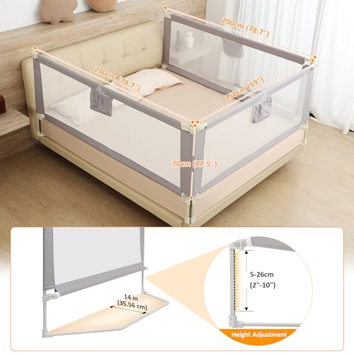 Bed Rails for Toddlers, 3-Pieces Queen Size Baby Guard Foldable Kids Bed Rails Guard Infants Safety Guardrail for Queen Size Bed - 2x200cm+1x150 cm in Bundle - Quick Assembly - Without Fasten Strap by BabyAlly - Image 2