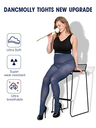 Image of DancMolly Plus Size Tights for Women, Control Top Semi Opaque Nylon Pantyhose High Waist
