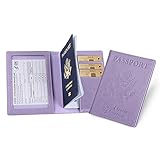 Updated Passport and Vaccine Card Holder Combo, Vaccine Card Passport Cover Passport Holder With Credit Card Holder for Women Men (C-PURPLE)