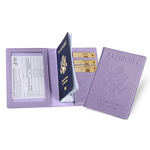 Updated Passport and Vaccine Card Holder Combo, Vaccine Card Passport Cover Passport Holder With Credit Card Holder for Women Men (C-PURPLE)