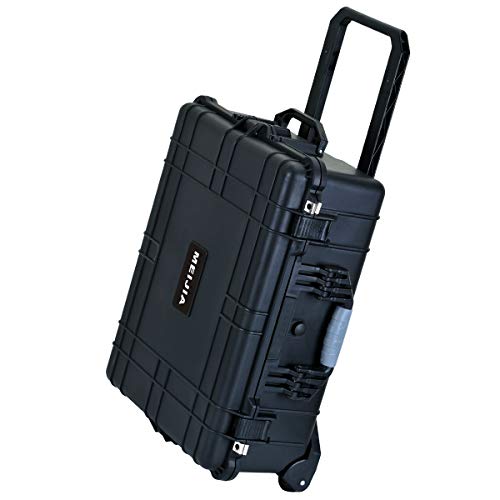 Image of MEIJIA Portable Waterproof Protective Case, Hard Camera Case With Retractable Pull Handle And Rolling Wheels, Customizable Fit Foam Inserted, Elegant Black, 24.25 X19.41 X9.76 inche