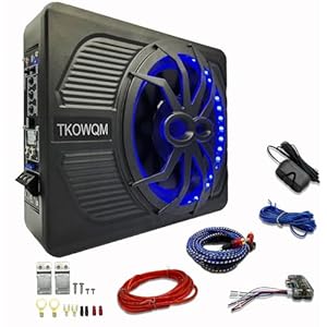 Car Subwoofer 10″ 800W Slim Under Seat Powered Car Subwoofer，with Blue LED Ambient Light， Car/Truck Audio Sub Built in Amplifier