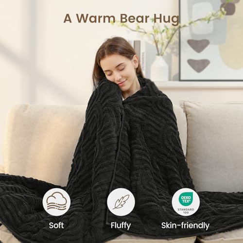 Image of Sherpa Fleece Adult Weighted Blanket Great for Sleep, 15 lbs Dual Sided Soft Fuzzy Heavy Blankets for Couch Bed Sofa, Cozy Warm Fluffy Arched Jacquard Throw for Winter (Black, 48 inch x 72 inch, 15 Pounds)