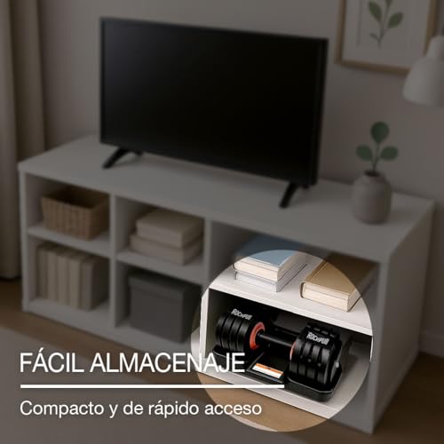 RockPull Mancuerna Ajustable 3kg-20kg con Base de Almacenamiento, Pesas Compactas 5 en 1 para Entrenamiento y Culturismo - Diseño Ahorra Espacio, para Hombre y Mujer (1 unidad)