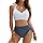 Blooming Jelly Womens High Waisted Bikini Sets Stripe Tummy Control Bathing Suits Ruched 2 Piece Swimsuit (Medium, Blue)