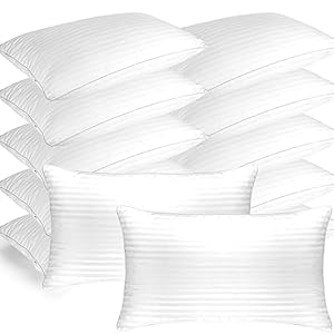Tatuo 12 Pcs Queen Size Hotel Bed Pillow Bulk 20 x 28 Inch Standard Size Inserts Soft Fiber Cotton Filled Cooling Pillow for Sleeping Bedding, Stomach, Side and Back Sleepers Machine Washable