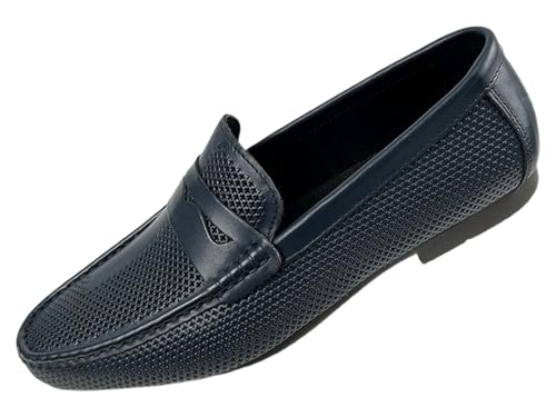Santimon Men's Dress Loafers Leather Shoes - Classic Penny Loafers for Work, Casual-Non-Slip, Comfortable Walking Shoes-Breathable Hollow Design Mocasines