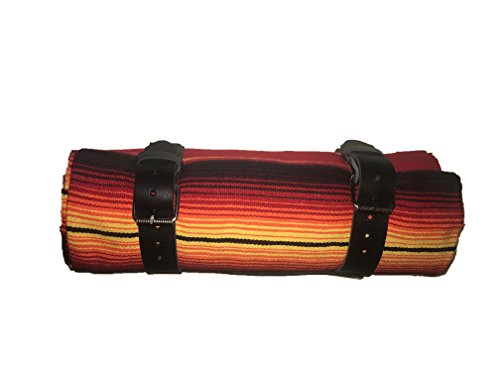 border town industries Orange/Red Sunrise Serape roll up Blanket with Leather Strap