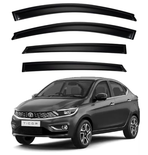 Image of Premium Smoke Car Door Visor Front+Rear Sun /Rain Guard Outside Mount Tape-On Window Visors Compatible with Tata Tigor (2025-2026)