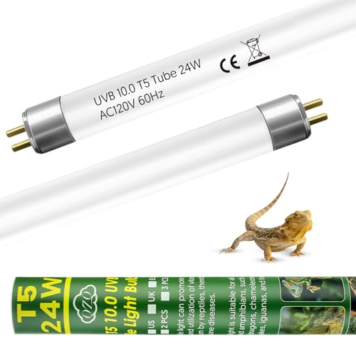 Image of QZQ T5 10.0 UVB Reptile Light 24W, UVA UVB Reptile Light Bulb 2 Pack, Fluorescent Lamp Tube for Bearded Dragons, Snake, Gecko, Tortoise, Lizard