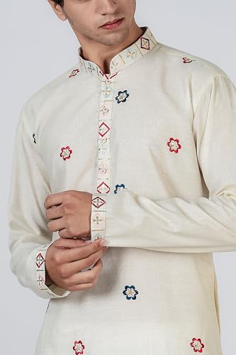 Image of BE ACTIVE Men's Cotton | Regular Fit Casual Mandarin Collar | Long Length Full Sleeves | Embroidered Indian Kurta