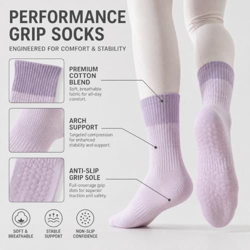 Image of Pilates Socks with Grips for Women, Grippy Socks for Yoga Barre Reformer