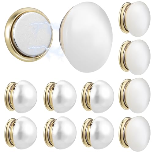 LIGIGWASH Lot de 12 Boutons de Broche Magnétiques pour Vêtements, Perles Blanches et Cat’s Eye, Accessoires Mariage, Poids Magnétiques pour Voiles, Épingles sans Couture pour Robes