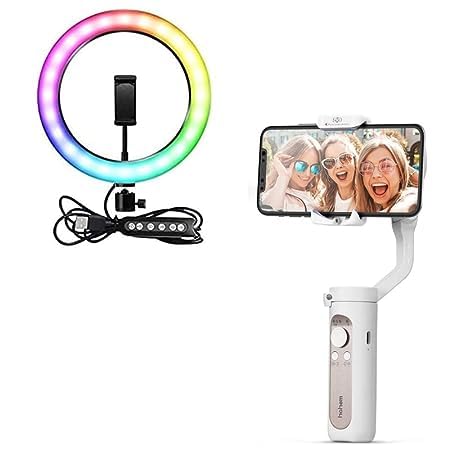 Image of TechKing 3-Axis Handheld Gimbal Stabilizer for Smartphone Foldable Small Pocket Size 280g Load Max,Ring Lamp RGB Fill Light Small Bracket for Mobile Phone Live Streaming Video