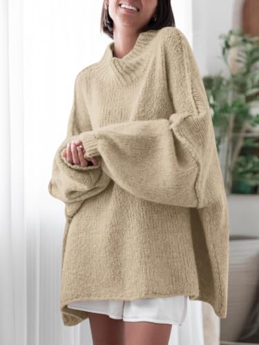 Image of Saodimallsu Womens Oversized Sweaters Mock Neck Batwing Long Sleeve 2026 Fall Trendy Ribbed Knit Casual Tunic Sweater