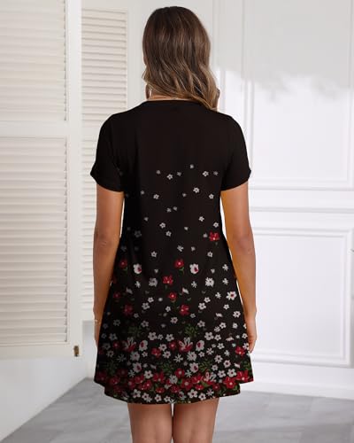 Image of COSSEN Women's Casual T Shirt Dress V-Neck Short Sleeves Swing Dresses Birthday Party Summer Travel Beach with Pocket